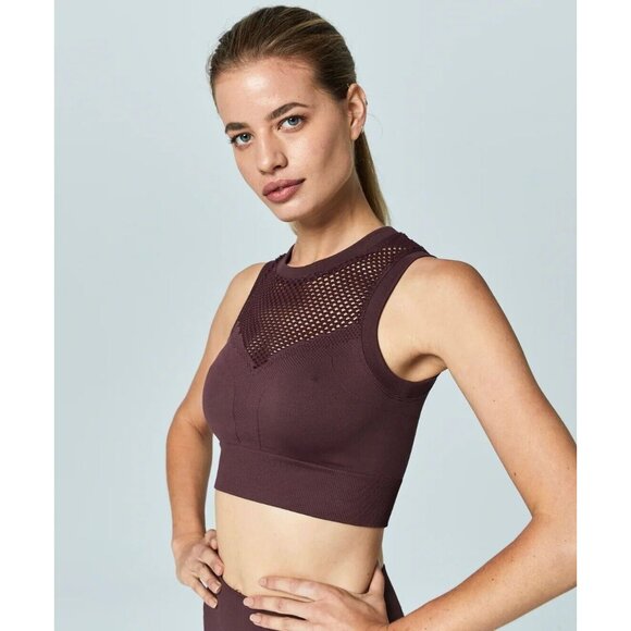 VARLEY Langley Burgundy Seamless Perforated Mesh Sports Bra Tank Top, Size XS - Picture 1 of 15